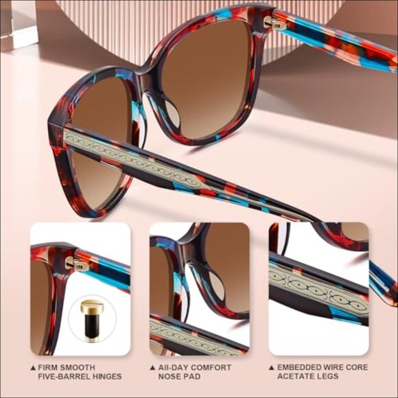 Square Polarized Sunglasses with UV Protection, Retro Embossed Pattern, Acetate main image 5